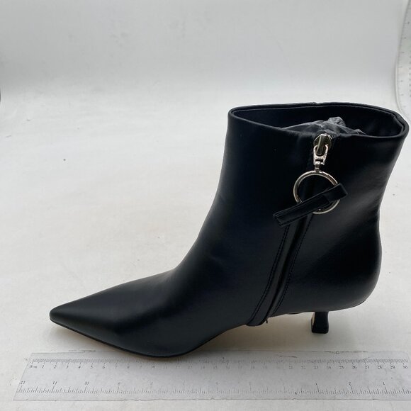 Womens Basic Kitten Heeled Ankle Boot Closed Pointed Toe Low Heel Black Shoes - Picture 1 of 7